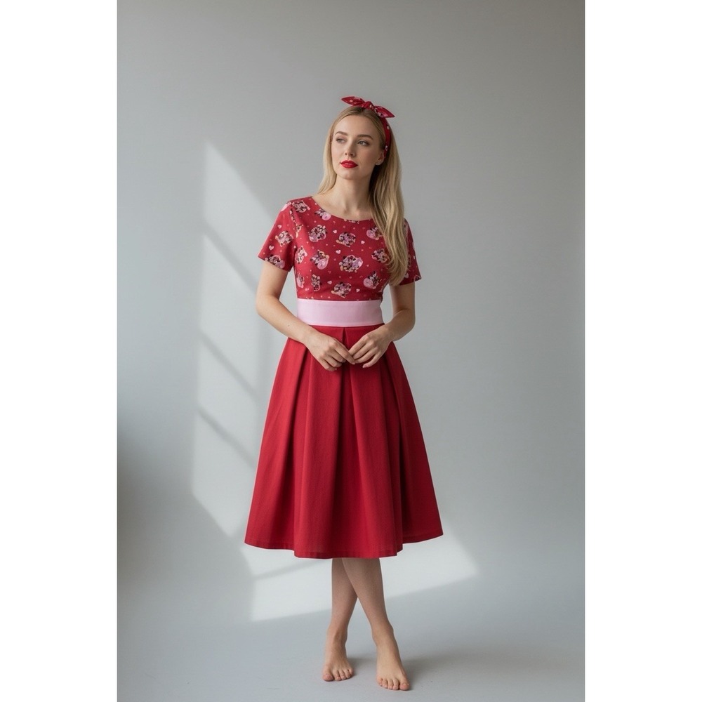 Disney Inspired Handmade Mickey & Minnie Valentine Pin Up Style Dress Small